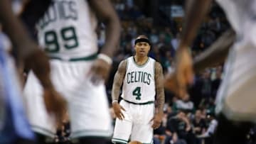 Mar 9, 2016; Boston, MA, USA; Boston Celtics guard Isaiah Thomas (4) returns the ball up court against the Memphis Grizzlies in the second half at TD Garden. The Celtics defeated Memphis 116-96. Mandatory Credit: David Butler II-USA TODAY Sports