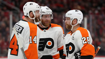 Claude Giroux, Jakub Voracek and Sean Couturier, Philadelphia Flyers (Photo by Patrick Smith/Getty Images)
