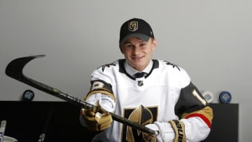 VANCOUVER, BRITISH COLUMBIA - JUNE 22: Kaedan Korczak poses after being selected 41st overall by the Vegas Golden Knights during the 2019 NHL Draft at Rogers Arena on June 22, 2019 in Vancouver, Canada. (Photo by Kevin Light/Getty Images)