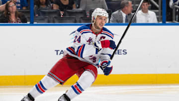 TAMPA, FL - NOVEMBER 25: Taylor Pyatt #14 of the New York Rangers skates against the Tampa Bay Lightning at the Tampa Bay Times Forum on November 25, 2013 in Tampa, Florida. (Photo by Scott Audette/NHLI via Getty Images)