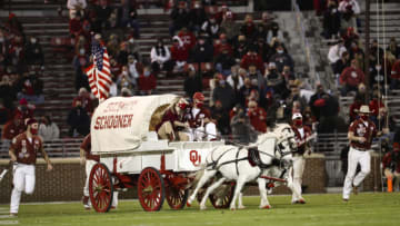 Dec 5, 2020; Norman, Oklahoma, USA; Oklahoma Sooners sooner schooner during the first half against the Baylor Bears at Gaylord Family-Oklahoma Memorial Stadium. Mandatory Credit: Kevin Jairaj-USA TODAY Sports