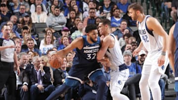 DALLAS, TX - APRIL 3: Karl-Anthony Towns #32 of the Minnesota Timberwolves. Copyright 2019 NBAE (Photo by Glenn James/NBAE via Getty Images)