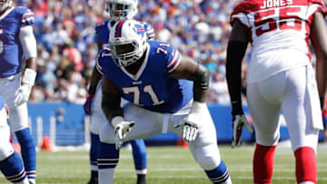 Sep 25, 2016; Orchard Park, NY, USA; Buffalo Bills tackle Cyrus Kouandjio (71) against the Arizona Cardinals at New Era Field. Mandatory Credit: Timothy T. Ludwig-USA TODAY Sports