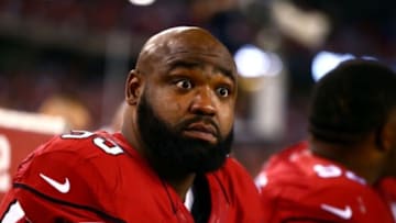 Sep 8, 2014; Glendale, AZ, USA; Arizona Cardinals defensive end Tommy Kelly (95) against the San Diego Chargers at University of Phoenix Stadium. Mandatory Credit: Mark J. Rebilas-USA TODAY Sports