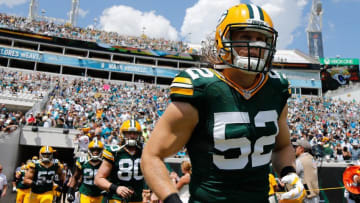 Sep 11, 2016; Jacksonville, FL, USA; Green Bay Packers inside linebacker Clay Matthews (52) and teammates run out of the tunnel before the game against the Jacksonville Jaguars at EverBank Field. Mandatory Credit: Kim Klement-USA TODAY Sports