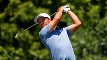 FORT WORTH, TEXAS - JUNE 13: Xander Schauffele of the United States plays his shot from the eighth tee during the third round of the Charles Schwab Challenge on June 13, 2020 at Colonial Country Club in Fort Worth, Texas. (Photo by Ronald Martinez/Getty Images)