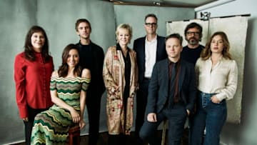PASADENA, CA - JANUARY 05: (EDITORS NOTE: Image has been digitally enhanced.) (L-R) Lauren Shuler Donner, Aubrey Plaza, Dan Stevens, Jean Smart, John Cameron, Noah Hawley, Jemaine Clement and Rachel Keller from FX's 'Legion' pose for a portrait during the 2018 Winter TCA Tour at Langham Hotel at Langham Hotel on January 5, 2018 in Pasadena, California. (Photo by Maarten de Boer/Getty Images)