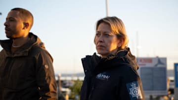 MASTERPIECE“Annika”Premieres on PBS Passport & the PBS MASTERPIECE Prime Video Channel on April 17, 2022Episode OneAnnika assembles her team to solve murders in the waters around Glasgow. Their first case looks a lot like a whale hunt gone wrong.Shown from left to right: Ukweli Roach as Tyrone and Nicola Walker as AnnikaFor editorial use only.© UKTV