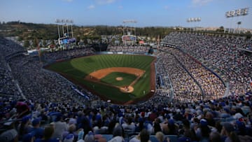 LOS ANGELES, CALIFORNIA - JUNE 16: A general view of sixth inning game action is seen from the upper deck of the MLB game between the Chicago Cubs and the Los Angeles Dodgers at Dodger Stadium on June 16, 2019 in Los Angeles, California. The Dodgers defeated the Cubs 3-2. (Photo by Victor Decolongon/Getty Images)