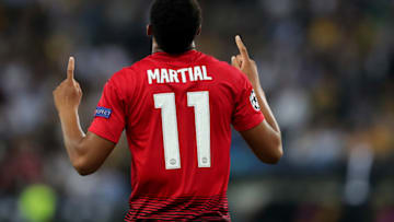 BERN, SWITZERLAND - SEPTEMBER 19: Anthony Martial of Manchester United celebrates the third goal for Manchester during the Group H match of the UEFA Champions League between BSC Young Boys and Manchester United at Stade de Suisse, Wankdorf on September 19, 2018 in Bern, Switzerland. (Photo by Christian Kaspar-Bartke/Getty Images)