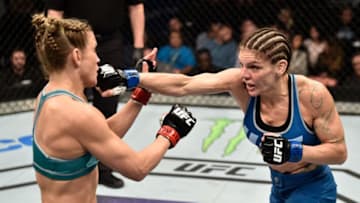 LAS VEGAS, NV - DECEMBER 01: (R-L) Lauren Murphy punches Barb Honchak in their women's flyweight bout during the TUF Finale event inside Park Theater on December 01, 2017 in Las Vegas, Nevada. (Photo by Jeff Bottari/Zuffa LLC/Zuffa LLC via Getty Images)