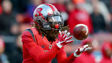 PISCATAWAY, NJ - NOVEMBER 14: Janarion Grant #1 of the Rutgers Scarlet Knights carries the ball after a kick off in the second quarter against the Nebraska Cornhuskers on November 14, 2015 at High Point Solutions Stadium in Piscataway, New Jersey. (Photo by Elsa/Getty Images)