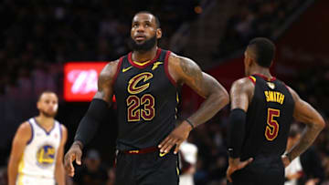 CLEVELAND, OH - JUNE 06: LeBron James #23 of the Cleveland Cavaliers reacts against the Golden State Warriors in the second quarter during Game Three of the 2018 NBA Finals at Quicken Loans Arena on June 6, 2018 in Cleveland, Ohio. NOTE TO USER: User expressly acknowledges and agrees that, by downloading and or using this photograph, User is consenting to the terms and conditions of the Getty Images License Agreement. (Photo by Gregory Shamus/Getty Images)