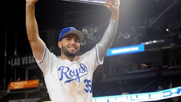 July 12, 2016; San Diego, CA, USA; American League infielder Eric Hosmer of the Kansas City Royals is awarded the MVP of the 2016 MLB All Star Game at Petco Park. Mandatory Credit: Gary A. Vasquez-USA TODAY Sports