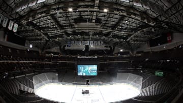 DALLAS, TEXAS - MARCH 07: Empty stands before fans enter the arena for a game between the Nashville Predators and the Dallas Stars at American Airlines Center on March 07, 2020 in Dallas, Texas. (Photo by Ronald Martinez/Getty Images)