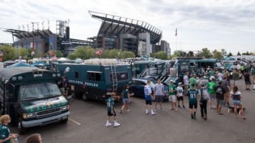 Sep 11, 2016; Philadelphia, PA, USA; Fans tailgate prior to action between the Philadelphia Eagles and the Cleveland Browns Lincoln Financial Field. Mandatory Credit: Bill Streicher-USA TODAY Sports