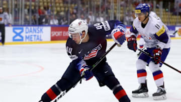 HERNING, DENMARK - MAY 11: Neal Pionk of United States skates against Korea during the 2018 IIHF Ice Hockey World Championship group stage game between United States and Korea at Jyske Bank Boxen on May 11, 2018 in Herning, Denmark. (Photo by Martin Rose/Getty Images)