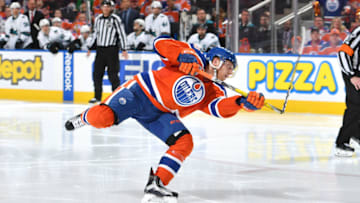 EDMONTON, AB - APRIL 12: Drake Caggiula. (Photo by Andy Devlin/NHLI via Getty Images)
