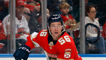 SUNRISE, FL - MARCH 7: Erik Haula #56 of the Florida Panthers circles behind the net against the Montreal Canadiens at the BB&T Center on March 7, 2020 in Sunrise, Florida. The Panthers defeated the Canadiens 4-1. (Photo by Joel Auerbach/Getty Images)