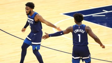 Anthony Edwards and Jaylen Nowell of the Minnesota Timberwolves. (Photo by Harrison Barden/Getty Images)