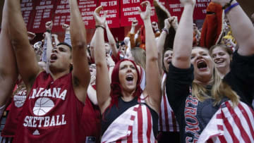 BLOOMINGTON, IN - FEBRUARY 20: Indiana Hoosiers fans cheer during the game against the Purdue Boilermakers at Assembly Hall on February 20, 2016 in Bloomington, Indiana. (Photo by Michael Hickey/Getty Images)