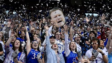 LAWRENCE, KS - FEBRUARY 6: Kansas Jayhawks fans cheer on their team as they are introduced prior to a game against the TCU Horned Frogs at Allen Fieldhouse on February 6, 2018 in Lawrence, Kansas. (Photo by Ed Zurga/Getty Images)