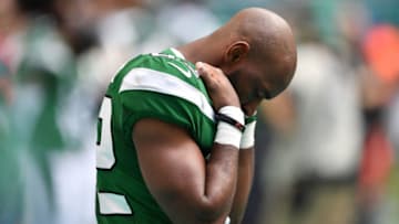 Former Duke football wide receiver Jamison Crowder stands on the sidelines for the New York Jets. (Photo by Mark Brown/Getty Images)