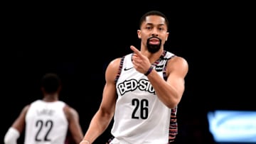 NEW YORK, NEW YORK - MARCH 08: Spencer Dinwiddie #26 of the Brooklyn Nets reacts against the Chicago Bulls in the second half at Barclays Center on March 08, 2020 in New York City. NOTE TO USER: User expressly acknowledges and agrees that, by downloading and or using this photograph, User is consenting to the terms and conditions of the Getty Images License Agreement. (Photo by Steven Ryan/Getty Images)