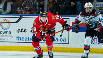 KELOWNA, BC - FEBRUARY 8: Tyson Kozak #18 of the Portland Winterhawks skates against the Kelowna Rockets at Prospera Place on February 8, 2020 in Kelowna, Canada. (Photo by Marissa Baecker/Getty Images)