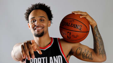 TARRYTOWN, NY - AUGUST 12: Gary Trent Jr. of the Portland Trailblazers poses for a portrait during the 2018 NBA Rookie Photo Shoot at MSG Training Center on August 12, 2018 in Tarrytown, New York.NOTE TO USER: User expressly acknowledges and agrees that, by downloading and or using this photograph, User is consenting to the terms and conditions of the Getty Images License Agreement. (Photo by Elsa/Getty Images)