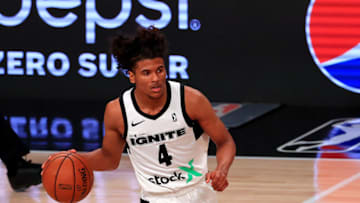 G League Ignite guard/wing Jalen Green handles the ball. (Photo by Mike Ehrmann/Getty Images) NOTE TO USER: User expressly acknowledges and agrees that, by downloading and or using this photograph, User is consenting to the terms and conditions of the Getty Images License Agreement.