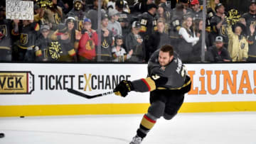 LAS VEGAS, NV - MARCH 21: Brayden McNabb #3 of the Vegas Golden Knights warms up prior to a game against the Winnipeg Jets at T-Mobile Arena on March 21, 2019 in Las Vegas, Nevada. (Photo by David Becker/NHLI via Getty Images)