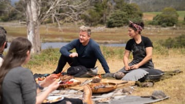 Dunalley, Tasmania - Gordon Ramsay and Chef Analiese Gregory receive feedback on their dishes during the big cook in Dunalley, Tasmania. (Credit: National Geographic/Justin Mandel)