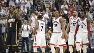 Oct 28, 2015; Toronto, Ontario, CAN; Toronto Raptors guard DeMar DeRozan (10) looks at the clock during the fourth quarter in a game against the Indiana Pacers at the Air Canada Centre. The Toronto Raptors won 106-99. Mandatory Credit: Nick Turchiaro-USA TODAY Sports