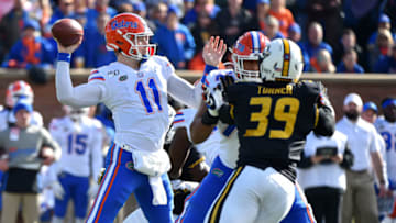 COLUMBIA, MISSOURI - NOVEMBER 16: Quarterback Kyle Trask #11 of the Florida Gators passes against the Missouri Tigers at Faurot Field/Memorial Stadium on November 16, 2019 in Columbia, Missouri. (Photo by Ed Zurga/Getty Images)