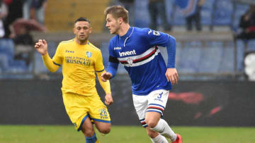 GENOA, ITALY - FEBRUARY 10: Joachim Andersen of UC Sampdoria in action during the Serie A match between UC Sampdoria and Frosinone Calcio at Stadio Luigi Ferraris on February 10, 2019 in Genoa, Italy. (Photo by Paolo Rattini/Getty Images)