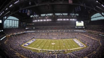 Jan 4, 2015; Indianapolis, IN, USA; A general view during the 2014 AFC Wild Card playoff football game between the Indianapolis Colts and the Cincinnati Bengals at Lucas Oil Stadium. Mandatory Credit: Kirby Lee-USA TODAY Sports