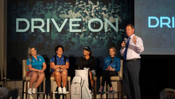PHOENIX, ARIZONA - MARCH 20: LPGA Commissioner Michael Whan speaks during the LPGA Announcement of new brand positioning encouraging girls to #DriveOn at JW Marriott Phoenix Desert Ridge on March 20, 2019 in Phoenix, Arizona. (Photo by Jennifer Stewart/Getty Images for LPGA)