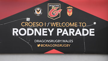 NEWPORT, WALES - MARCH 20: A sign showing that 'This is Rodney Parade' home stadium of Newport County Football Club and Newport Gwent Dragons Rugby Union Club is pictured at Rodney Parade on March 20, 2020 in Newport, Wales. (Photo by Stu Forster/Getty Images)