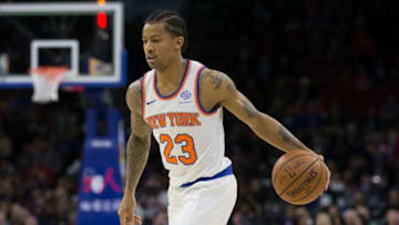 PHILADELPHIA, PA - FEBRUARY 12: Trey Burke #23 of the New York Knicks dribbles the ball against the Philadelphia 76ers at the Wells Fargo Center on February 12, 2018 in Philadelphia, Pennsylvania. (Photo by Mitchell Leff/Getty Images)