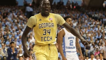 CHAPEL HILL, NC - JANUARY 20: Abdoulaye Gueye #34 of the Georgia Tech Yellow Jackets reacts after a play against the North Carolina Tar Heels during their game at Dean Smith Center on January 20, 2018 in Chapel Hill, North Carolina. (Photo by Streeter Lecka/Getty Images)