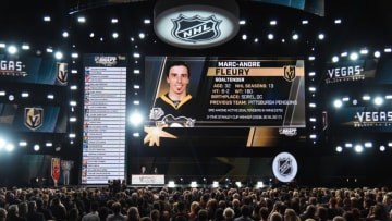 LAS VEGAS, NV - JUNE 21: Marc-Andre Fleury is selected by the Las Vegas Golden Knights during the 2017 NHL Awards and Expansion Draft at T-Mobile Arena on June 21, 2017 in Las Vegas, Nevada. (Photo by Ethan Miller/Getty Images)