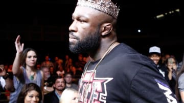 LAS VEGAS - JANUARY 07: King Mo Lawal enters the arena for his fight against Lorenz Larkin during the Strikeforce event at the Hard Rock Hotel and Casino on January 7, 2012 in Las Vegas, Nevada. (Photo by Esther Lin/Forza LLC/Forza LLC via Getty Images)