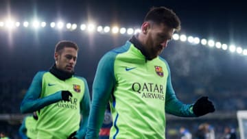 Lionel Messi and Neymar Jr. of FC Barcelona. (Photo by Juan Manuel Serrano Arce/Getty Images)