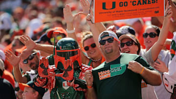 MIAMI GARDENS, FL - SEPTEMBER 19: Miami Hurricanes fans cheer during a game against the Nebraska Cornhuskers at Sun Life Stadium on September 19, 2015 in Miami Gardens, Florida. (Photo by Mike Ehrmann/Getty Images)