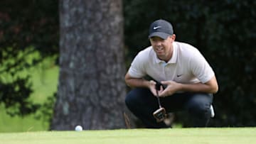 AUGUSTA, GEORGIA - NOVEMBER 15: Rory McIlroy of Northern Ireland lines up a putt on the 10th green during the final round of the Masters at Augusta National Golf Club on November 15, 2020 in Augusta, Georgia. (Photo by Jamie Squire/Getty Images)