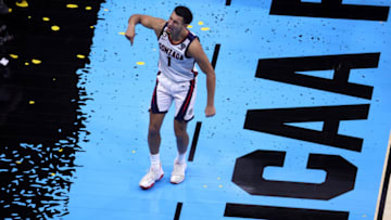 INDIANAPOLIS, INDIANA - APRIL 05: Jalen Suggs #1 of the Gonzaga Bulldogs reacts during the second half in the National Championship game of the 2021 NCAA Men's Basketball Tournament against the Baylor Bears at Lucas Oil Stadium on April 05, 2021 in Indianapolis, Indiana. (Photo by Andy Lyons/Getty Images)
