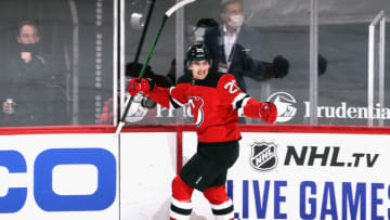 Michael McLeod #20 of the New Jersey Devils (Photo by Bruce Bennett/Getty Images)