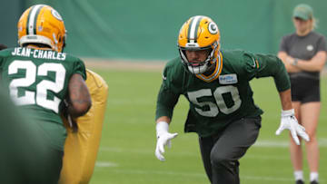 May 25, 2020; Green Bay, WI, USA; Green Bay Packers linebacker Tipa Galeai (50) during the second day of organized team activities. Mandatory Credit: Mark Hoffman/Milwaukee Journal Sentinel-USA TODAY NETWORK