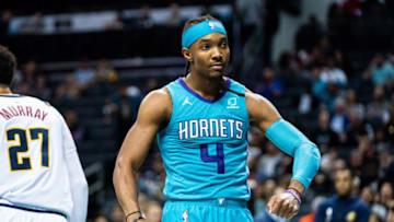 CHARLOTTE, NORTH CAROLINA - MARCH 05: Devonte' Graham #4 of the Charlotte Hornets after making a shot during the third quarter during their game against the Denver Nuggets at Spectrum Center on March 05, 2020 in Charlotte, North Carolina. NOTE TO USER: User expressly acknowledges and agrees that, by downloading and/or using this photograph, user is consenting to the terms and conditions of the Getty Images License Agreement. (Photo by Jacob Kupferman/Getty Images)